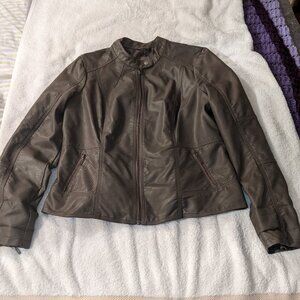 Reitmans Grey Vegan Leather Moto Jacket - Perforated Detail - XL